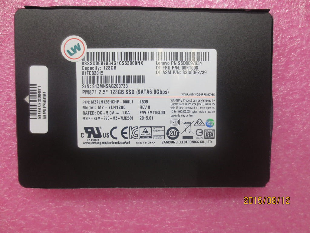 Lenovo (00JT065) 128GB SSD, 2.5", 7mm, SATA6G, Samsung, Standard