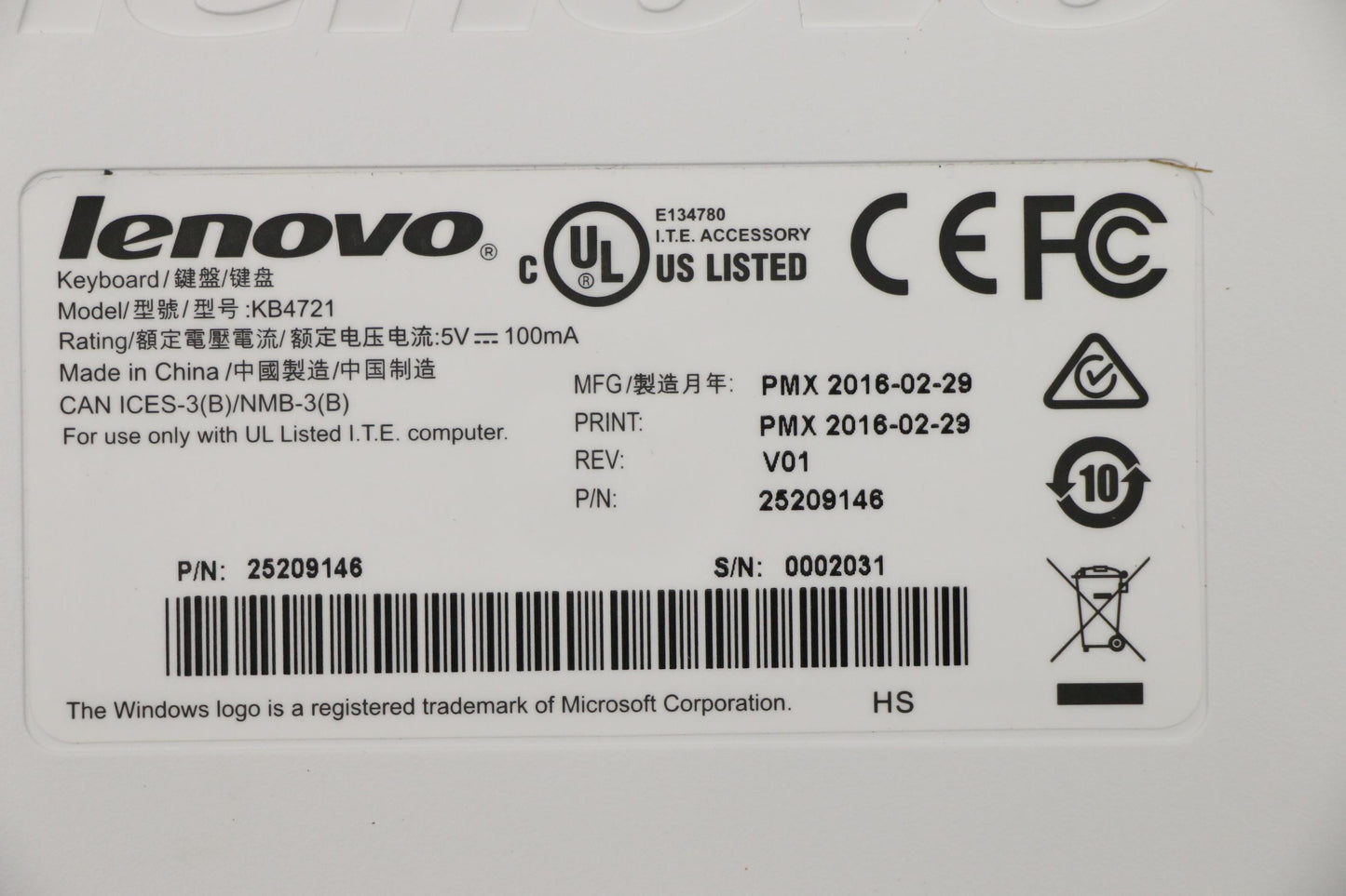 Lenovo Kb Keyboards External - 25209146