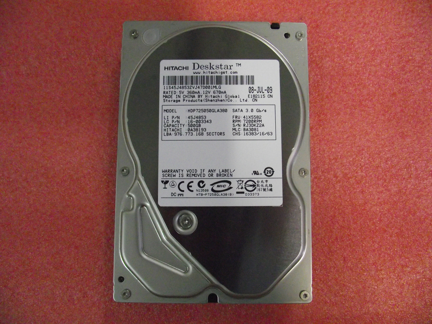 Lenovo 16003343 Hdd 500G Sata2 Hdp725050Gla380