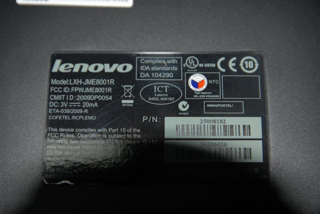 Lenovo 25008182 Keyboard Sunrex Lxh-Jme8001R W