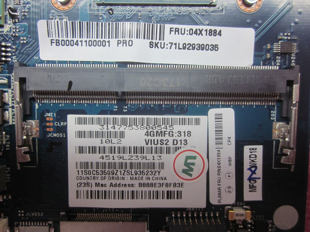 Lenovo Bdplanar W8P,I5-3337U,Dis-2G,S - 04X1884