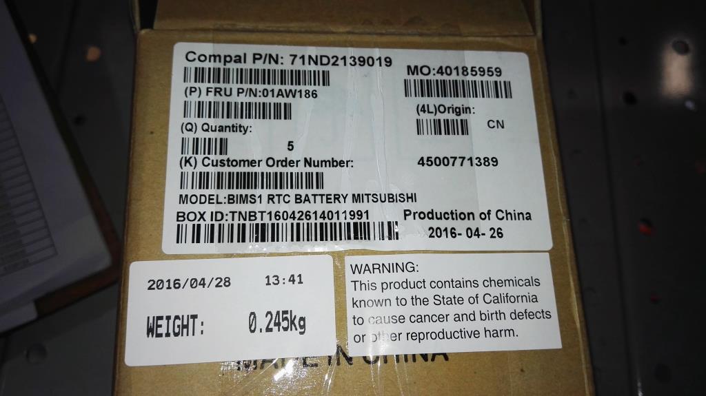 Lenovo Cb Cmos Batteries - 01AW186