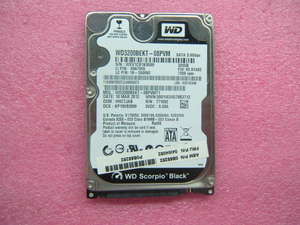 Lenovo Hdd And Nbsp / 320G 7200Rpm Wd - 04W4082