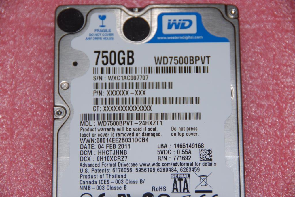 Lenovo 16004848 Hdd 750G Wd Wd7500Bpvt-24Hxzt1