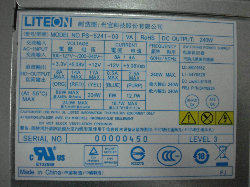 Lenovo Psu Liteon Ps-5241-03Va 240W 8 - 36001862
