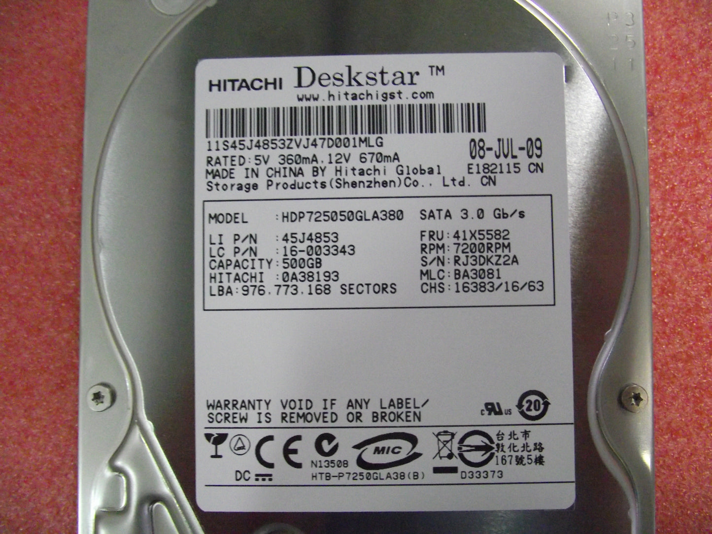 Lenovo 16003343 Hdd 500G Sata2 Hdp725050Gla380