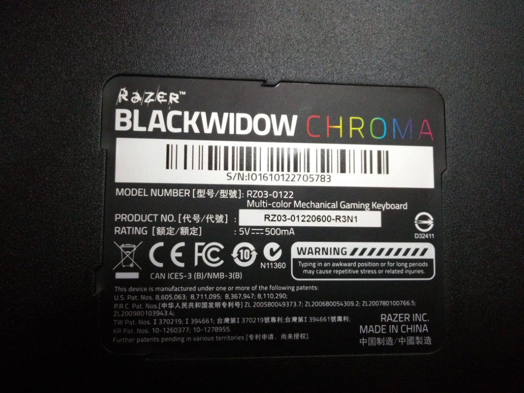 Lenovo 01FJ021 Razerblackwidowchromak/B