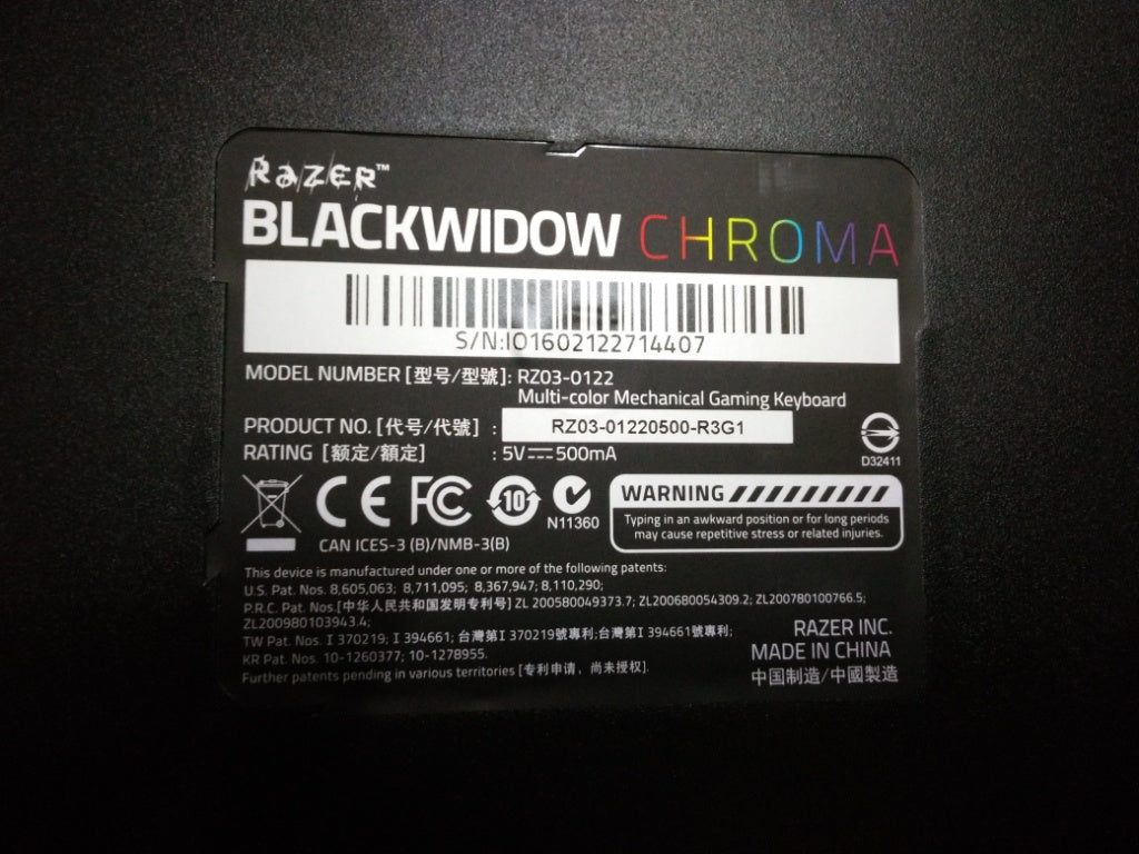 Lenovo 01FJ020 Razerblackwidowchromak/B