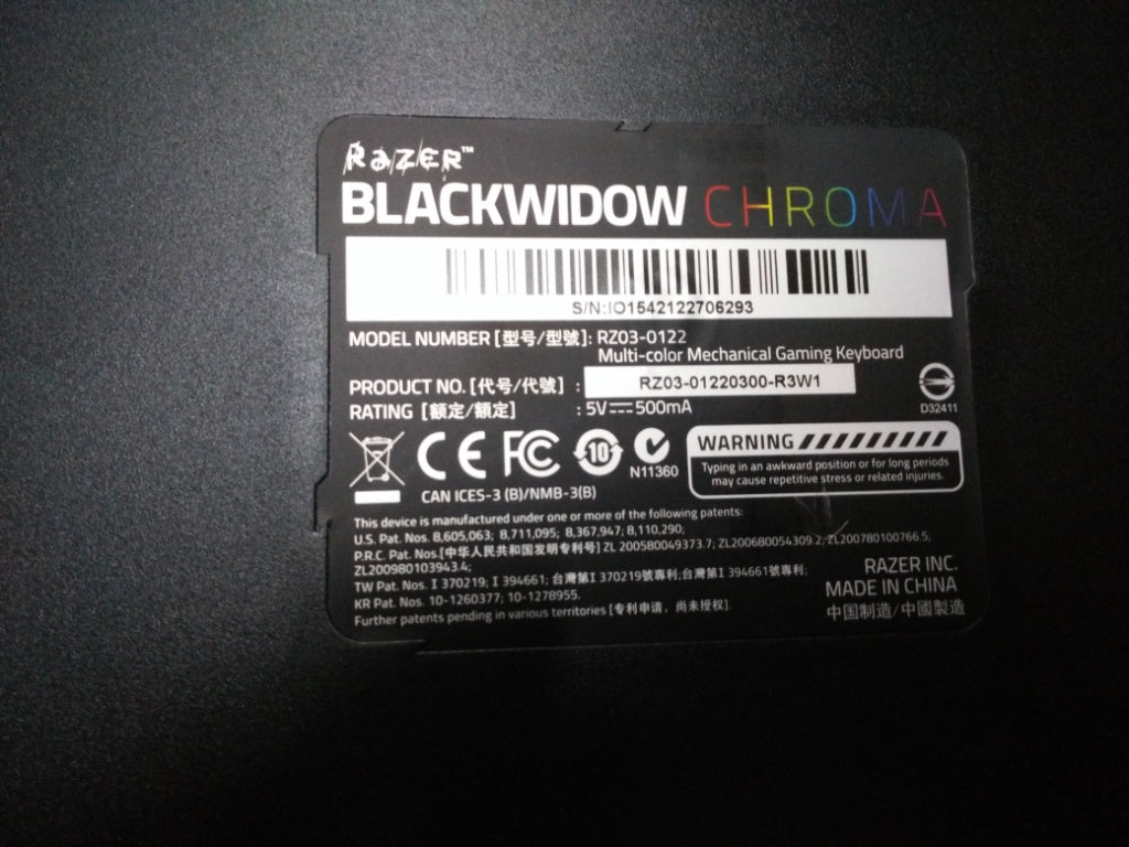 Lenovo 01FJ018 Razerblackwidowchromak/B