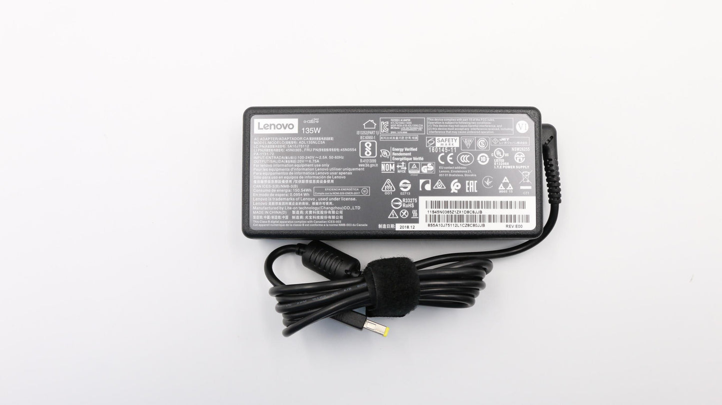 Lenovo (45N0365) AC Adapter, Rectangle, 135W, 3-Pin, Black