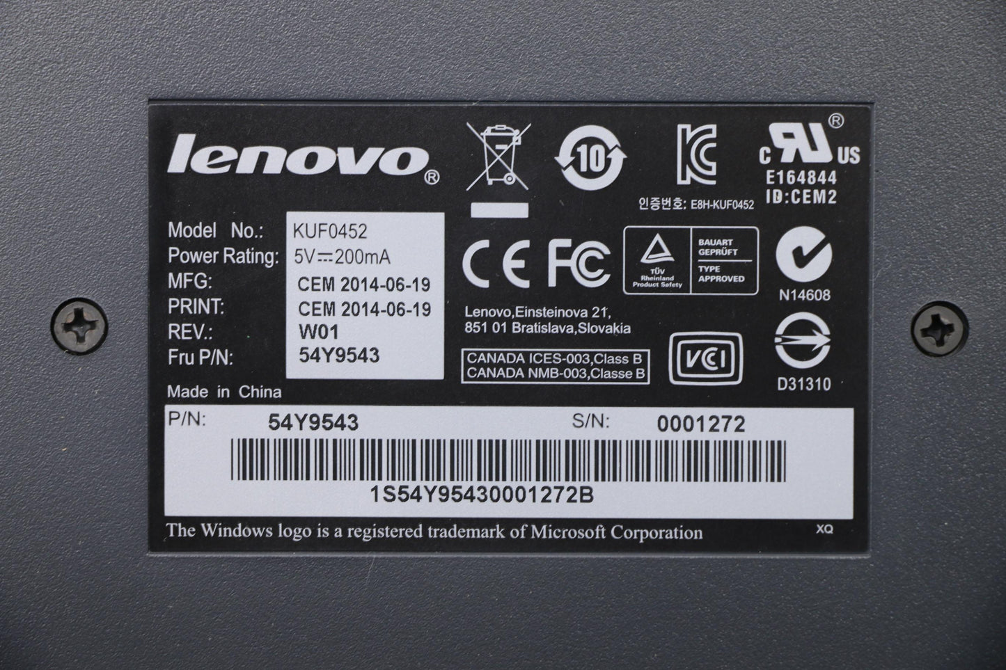 Lenovo Keyboard Fp(Epeat Gold),Cn/Us - 54Y9543