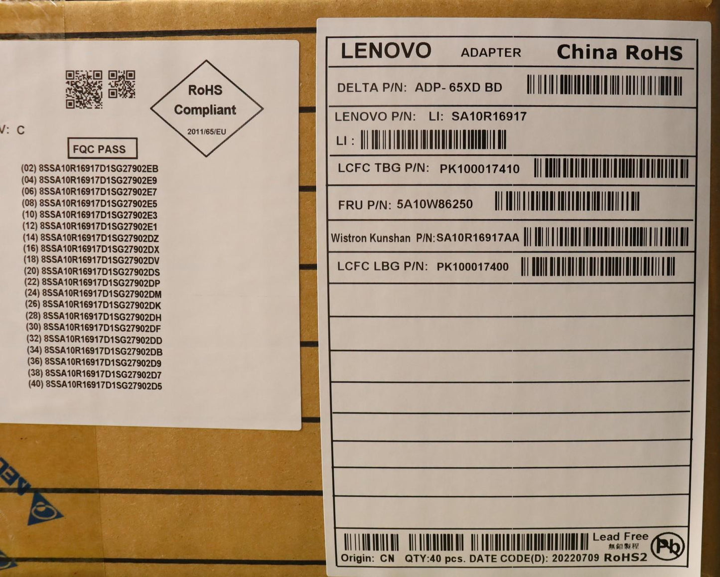 Lenovo Ac_Adapter Pd,65W,20/15/9/5V,3 - 5A10W86250