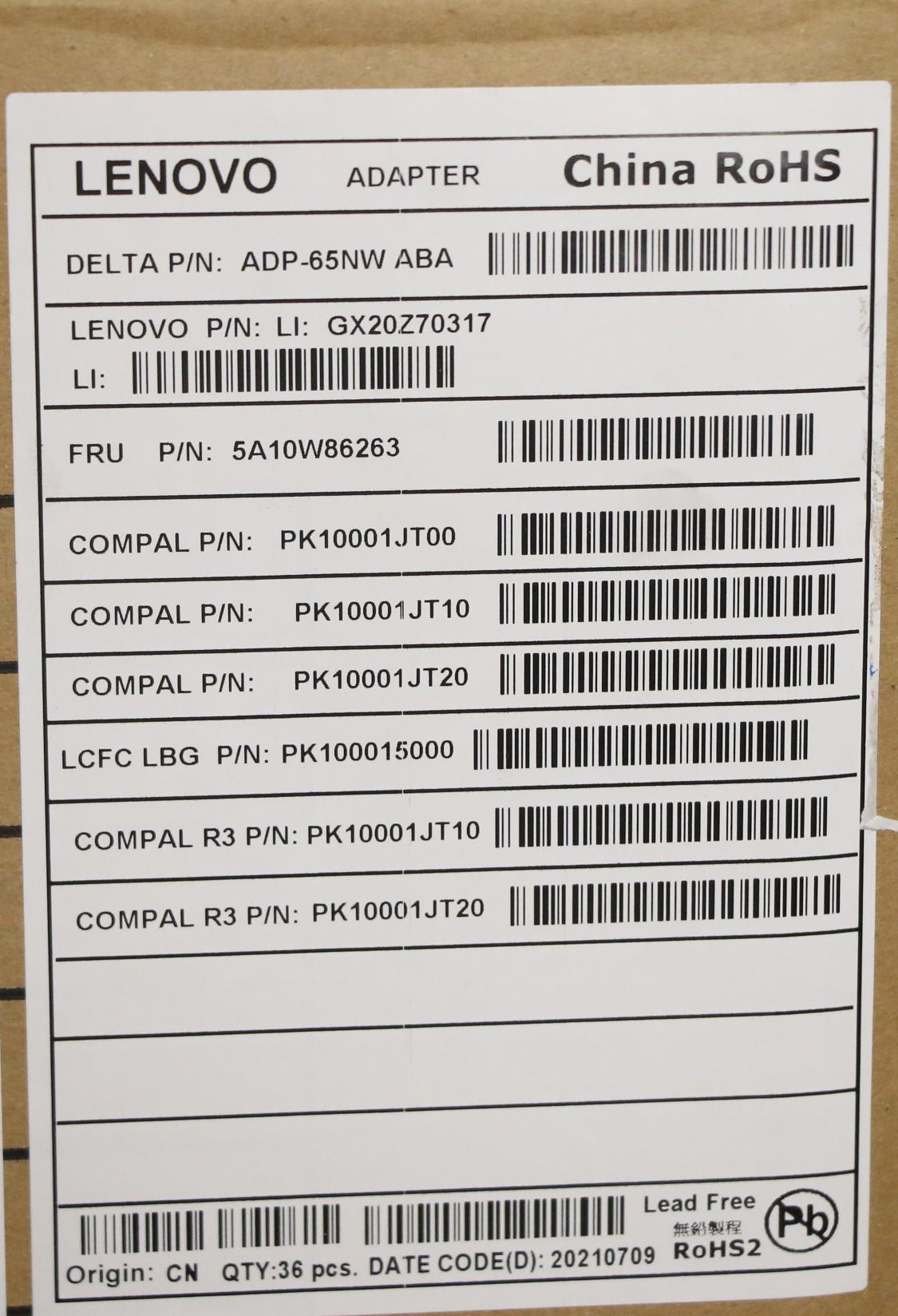 Lenovo Ac_Adapter Pd,65W,20/15/9/5V,2 - 5A10W86263