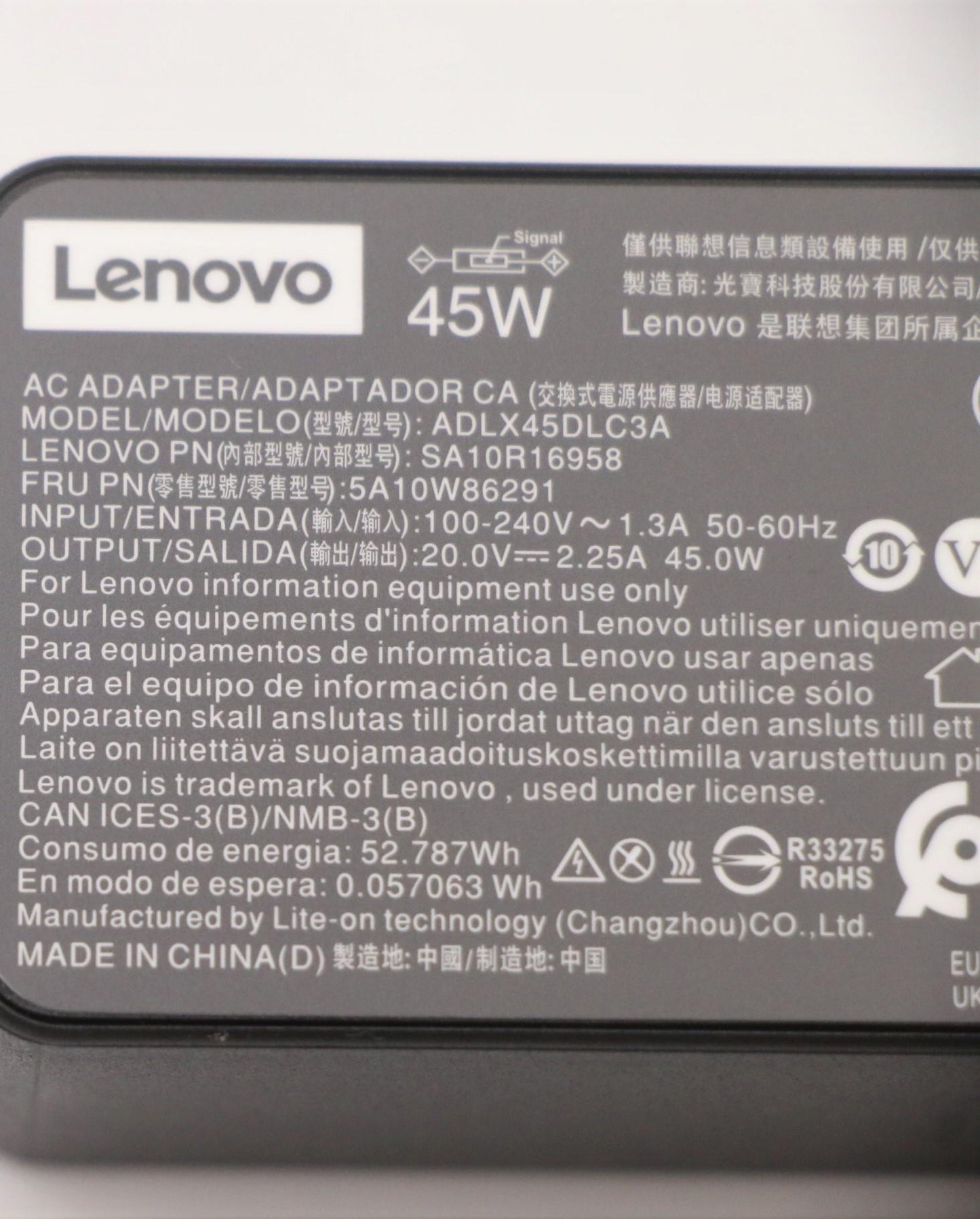 Lenovo Ac_Adapter 45W,20Vdc,3P,Ww,Ltn - 5A10W86291