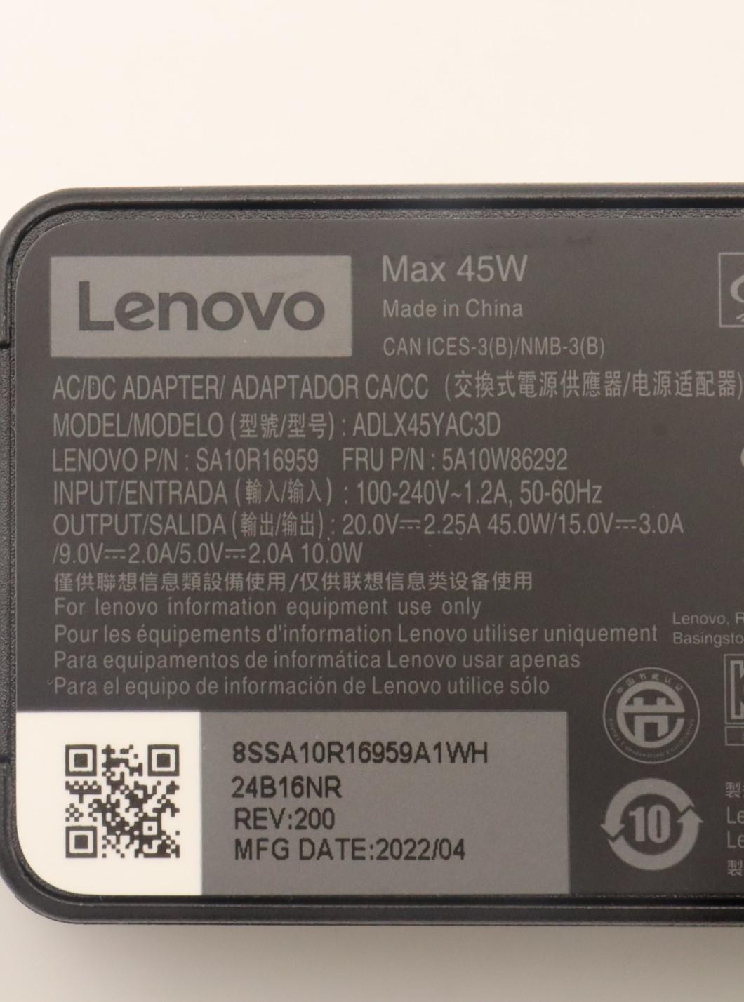 Lenovo Ac_Adapter Pd,45W,20/15/9/5V,3 - 5A10W86292