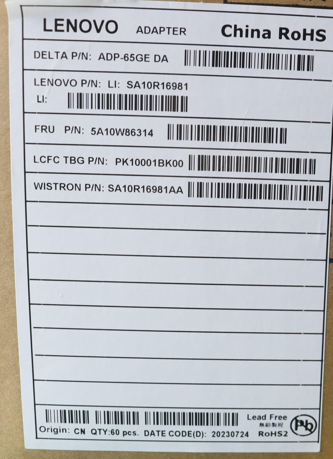 Lenovo Ac_Adapter Pd,65W,20/15/9/5V,3 - 5A10W86314
