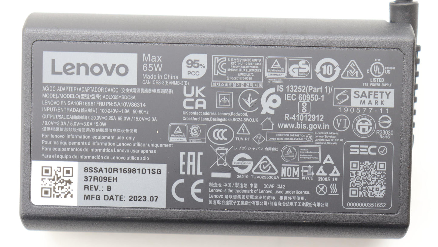 Lenovo Ac_Adapter Pd,65W,20/15/9/5V,3 - 5A10W86314