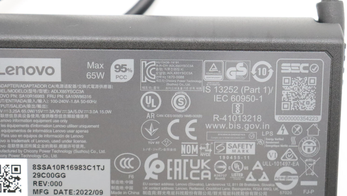 Lenovo Ac_Adapter Pd,65W,20/15/9/5V,3 - 5A10W86316