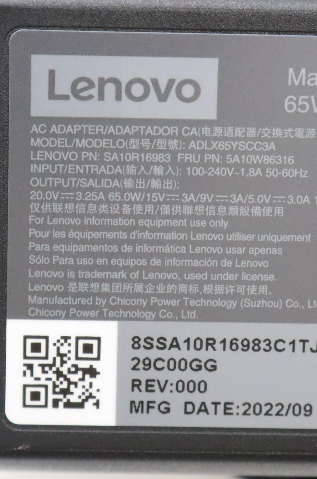Lenovo Ac_Adapter Pd,65W,20/15/9/5V,3 - 5A10W86316