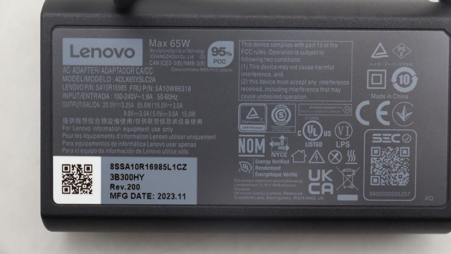 Lenovo Ac_Adapter Pd,65W,20/15/9/5V,2 - 5A10W86318