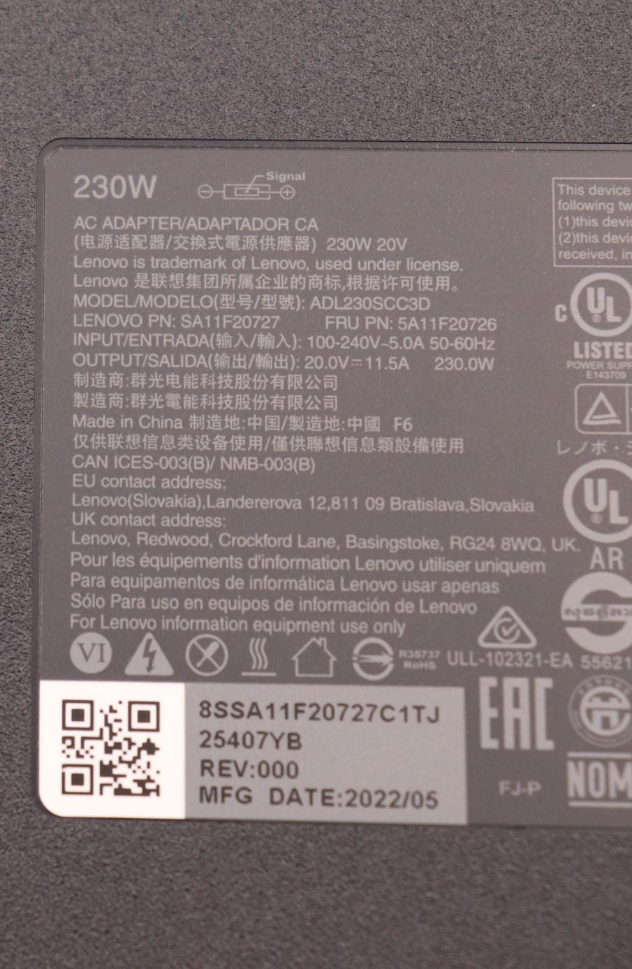 Lenovo Ac_Adapter 230W,3P,Ww,Chy - 5A11F20726