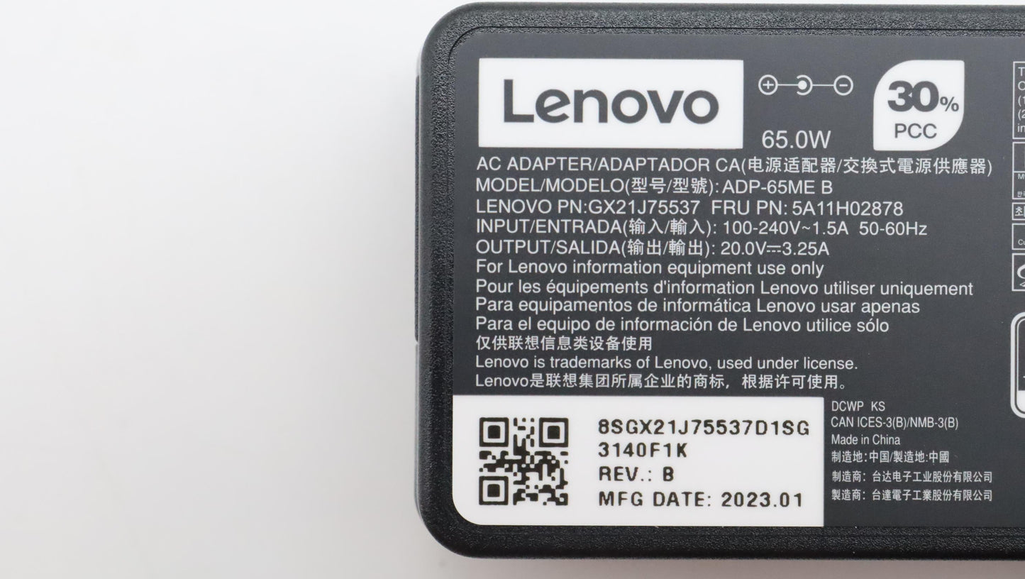 Lenovo Acadapter 65W,3P,Ww,Del - 5A11H02878