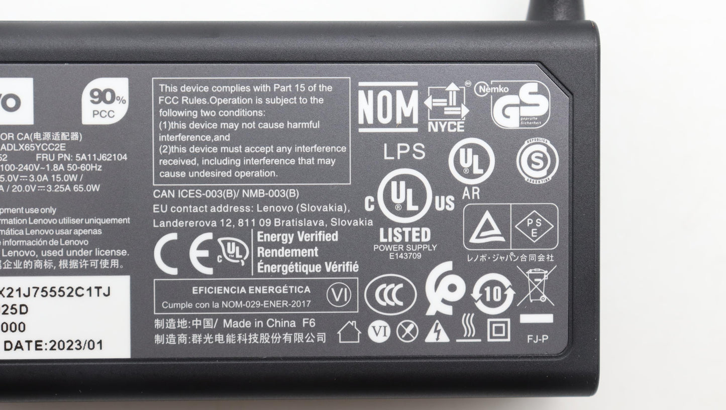 Lenovo Ac_Adapter Pd,65W,20/15/9/5V,2 - 5A11J62104