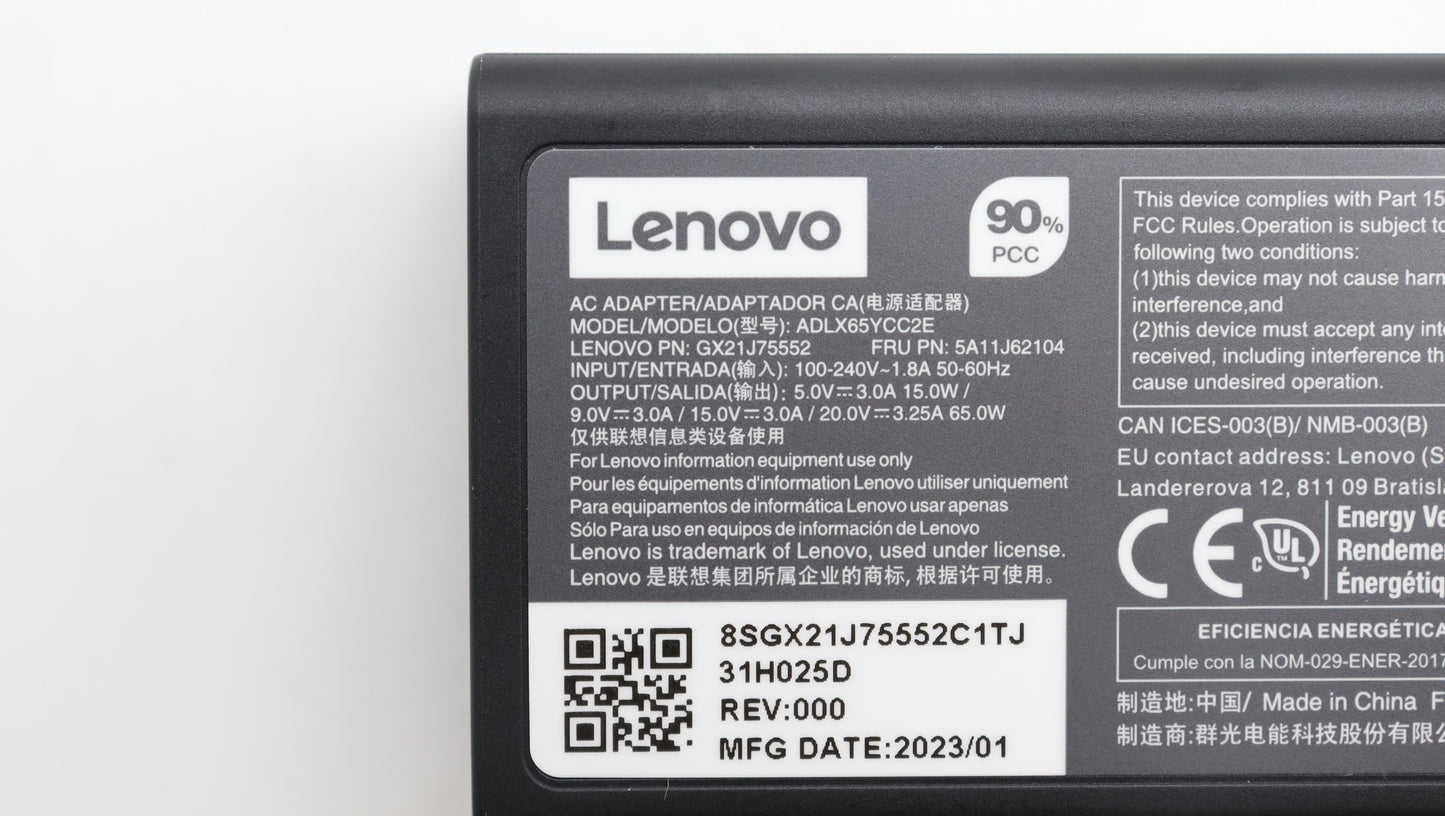 Lenovo Ac_Adapter Pd,65W,20/15/9/5V,2 - 5A11J62104