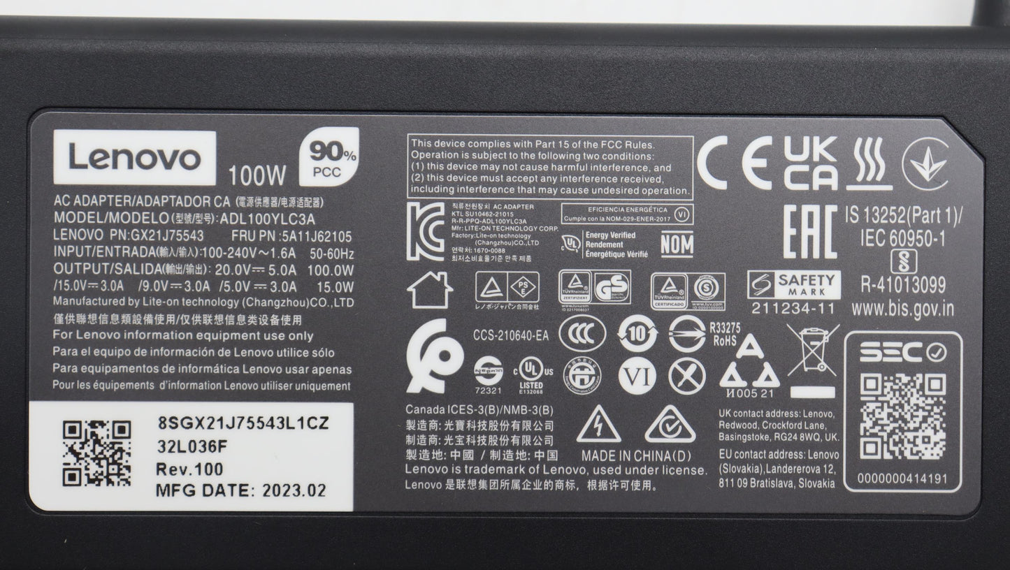 Lenovo Ac_Adapter Pd,100W,20/15/9/5V, - 5A11J62105