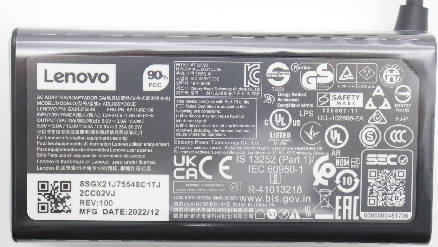 Lenovo Ac_Adapter Pd,65W,20/15/9/5V,3 - 5A11J62108
