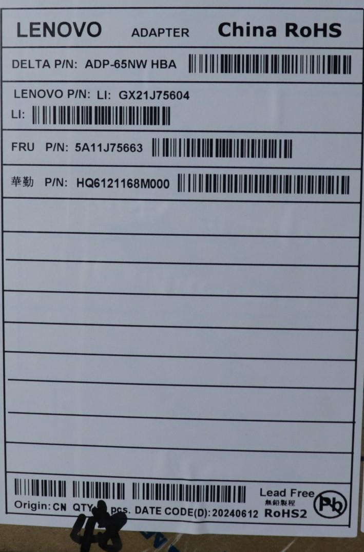 Lenovo Ac_Adapter Pd,65W,20/15/9/5V,2 - 5A11J75663