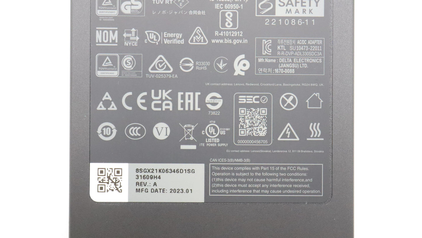 Lenovo 330W Square AC Adapter, 3-Pin, Black - 5A11K06360