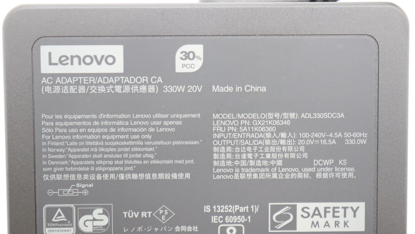 Lenovo 330W Square AC Adapter, 3-Pin, Black - 5A11K06360
