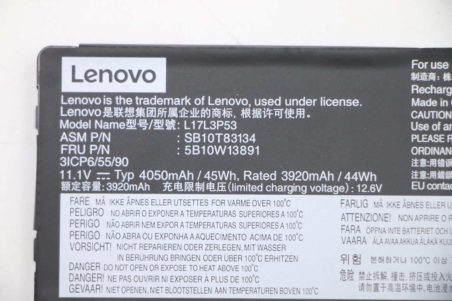 Lenovo (5B10W13891) Battery, 11.1V, 45 Wh, 3-cell