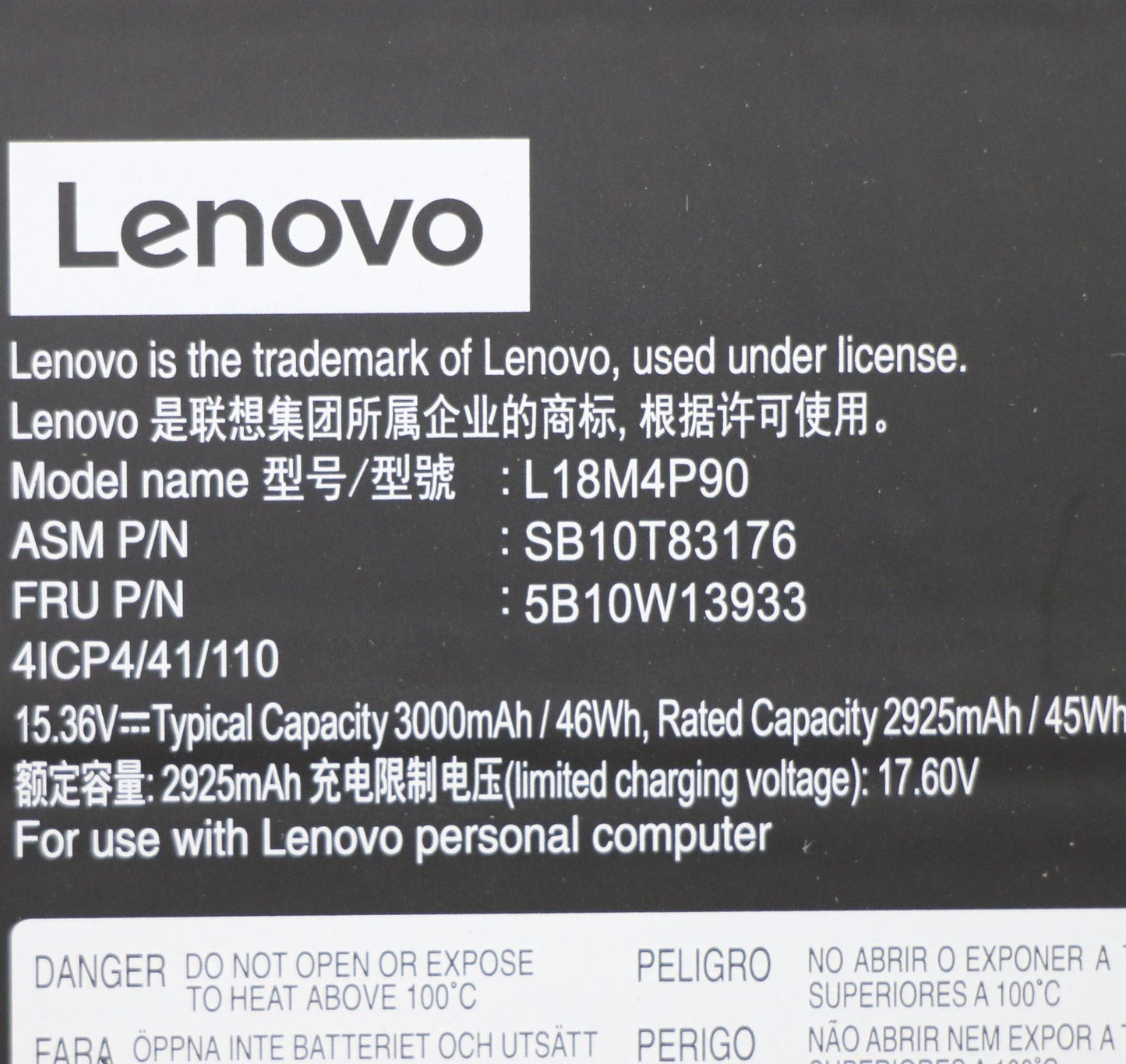 Lenovo (5B10W13933) 4-Cell Battery, 15.36V, 46Wh Capacity