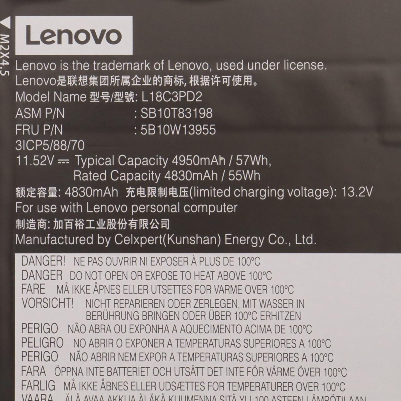 Lenovo (5B10W13955) 3-Cell Battery, 11.52V, 57Wh