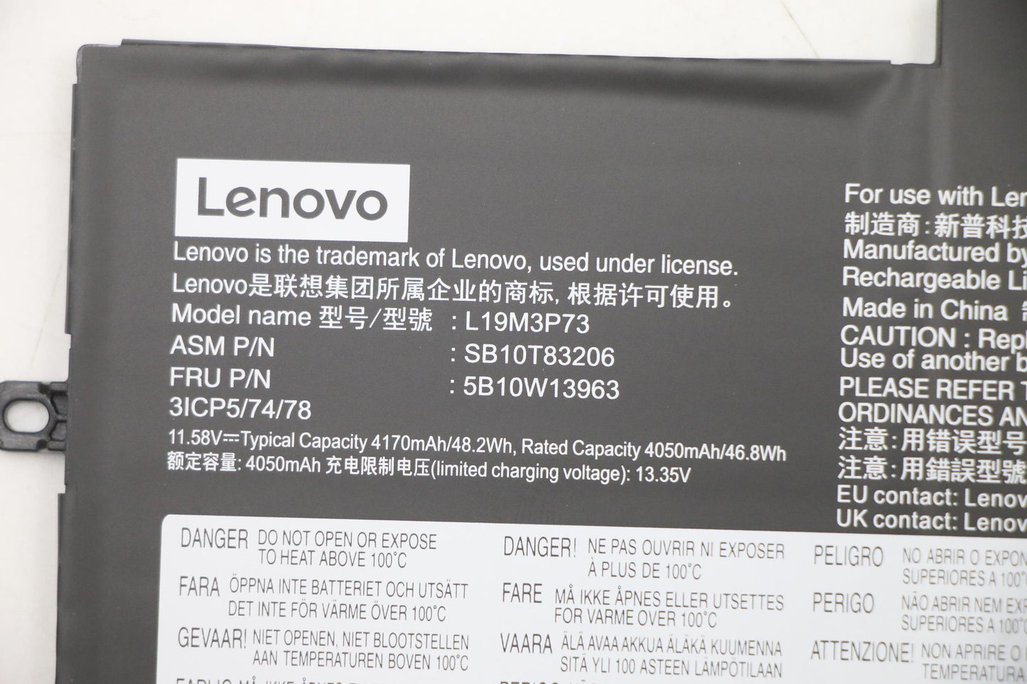 Lenovo (5B10W13963) Battery, 11.58V, 48.2Wh, 3-cell