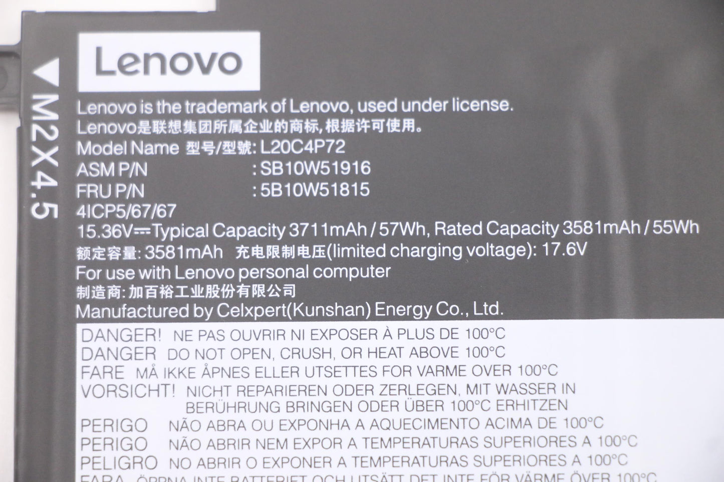 Lenovo (5B10W51815) 4-Cell Battery, 15.36V, 57Wh