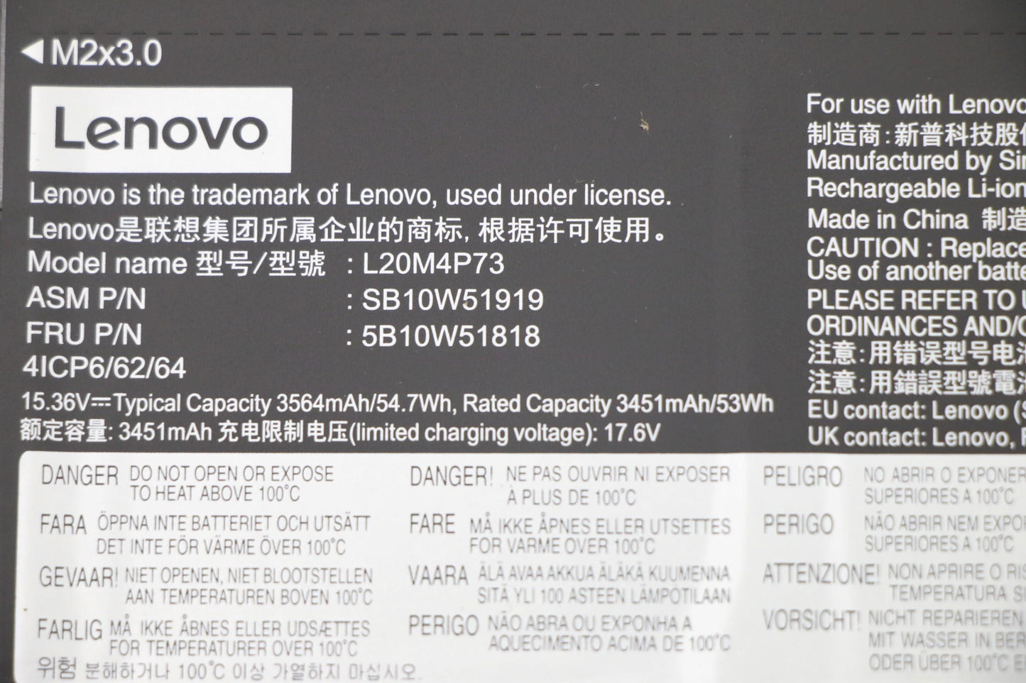 Lenovo (5B10W51818) - BATTERY, 15.36V, 54.7Wh, 4cell