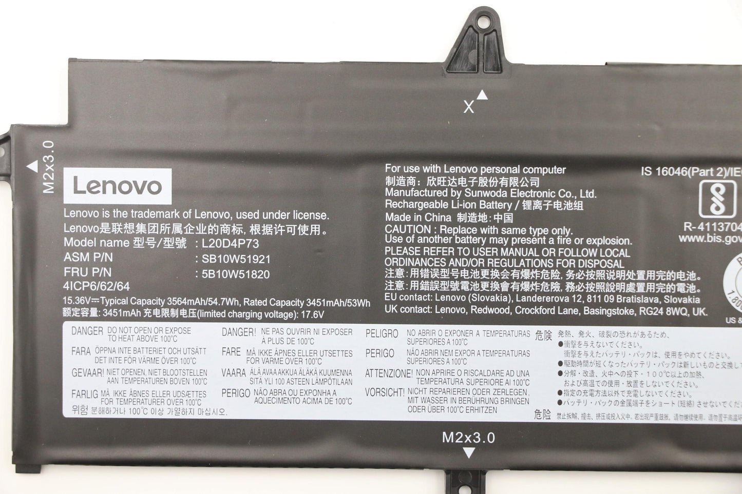 Lenovo (5B10W51820) 4-Cell Battery, 15.36V, 54.7 Wh