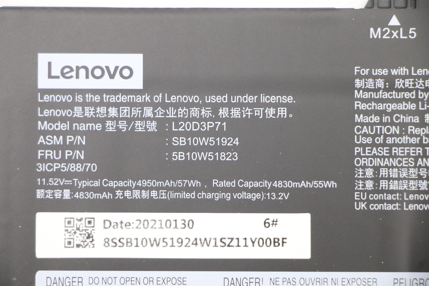 Lenovo Battery Internal,3C,57Wh,Liion - 5B10W51823