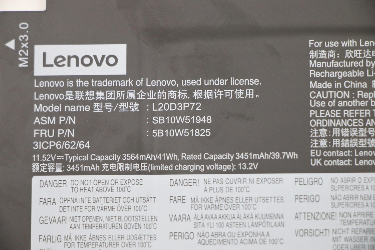 Lenovo (5B10W51825) 3-Cell Battery, 11.52V, 41Wh