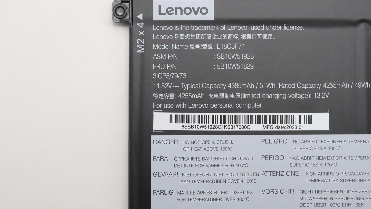 Lenovo (5B10W51829) 3-Cell Battery, 11.52V, 50Wh