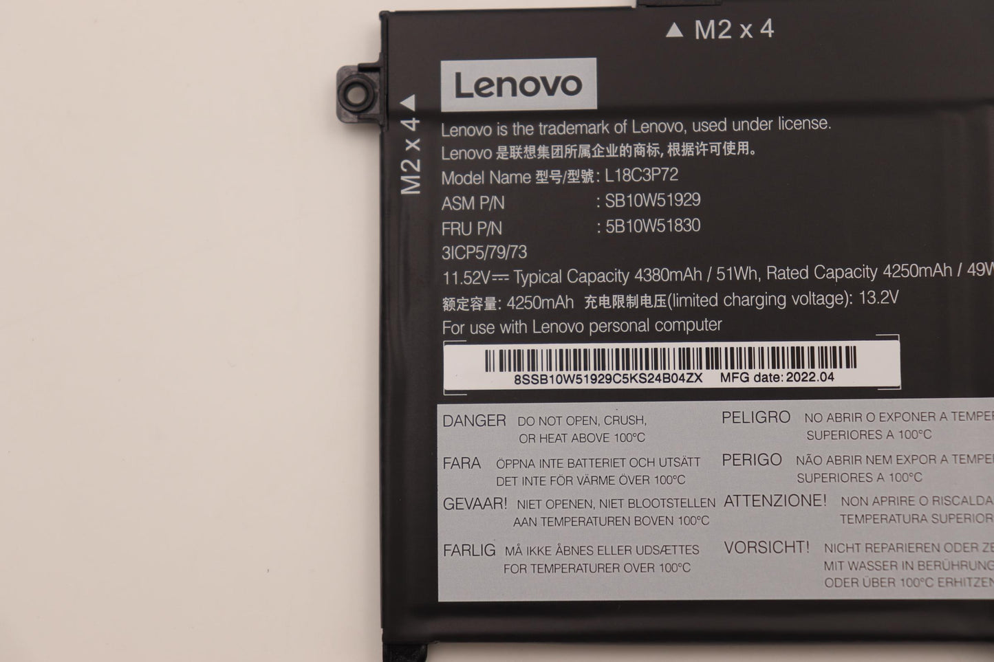 Lenovo (5B10W51830) 3-Cell 50Wh Battery, 11.52V