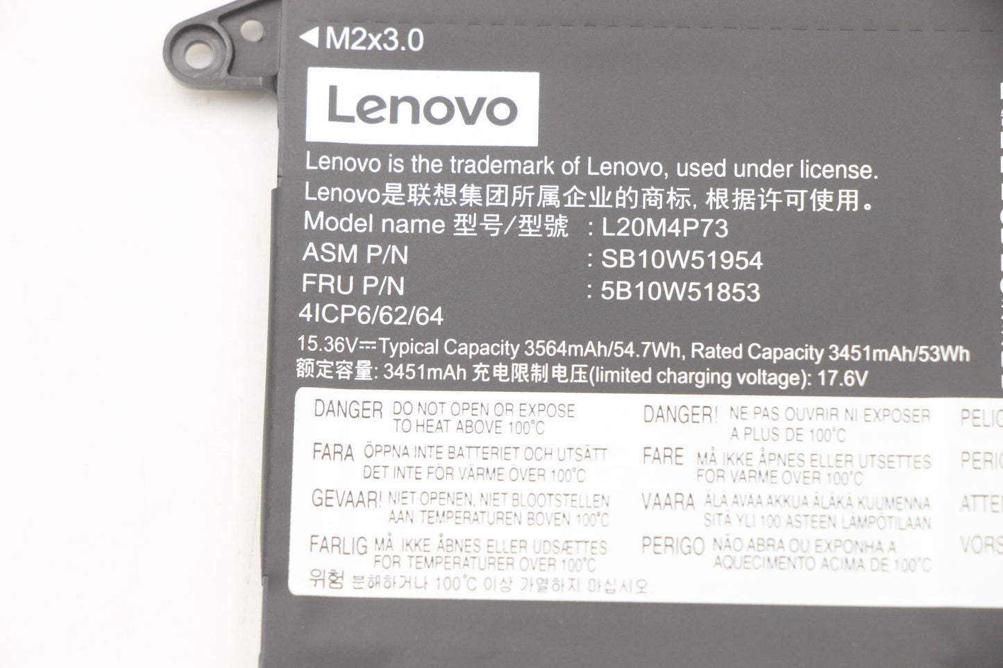 Lenovo (5B10W51853) 4-cell Battery, 54.7 Wh, 15.36V