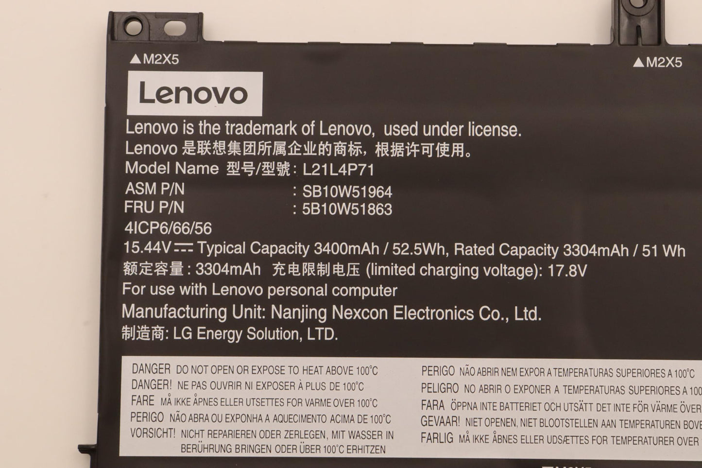 Lenovo (5B10W51863) 4-Cell Battery, 15.44V, 52.5Wh