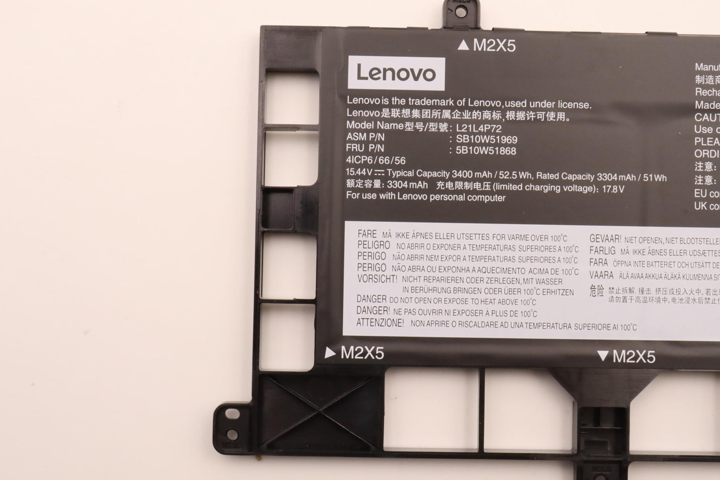 Lenovo (5B10W51868) Internal Battery, 15.44V, 52.5Wh, 4-Cell