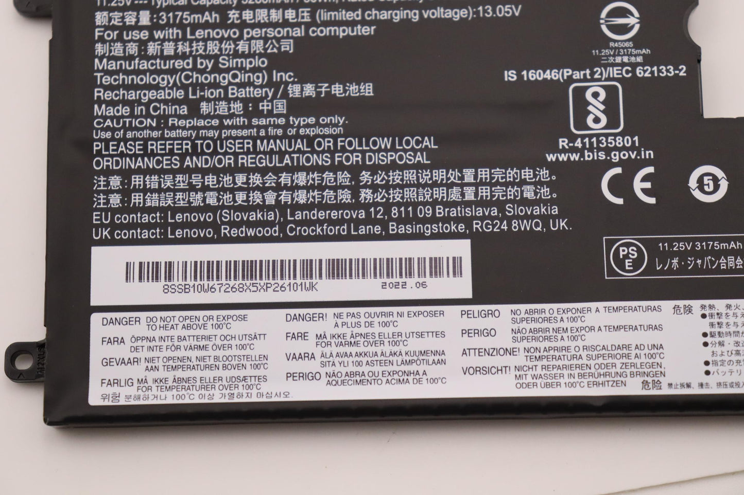 Lenovo Sp B L18M3Pf2 11.25V36Wh3Cell - 5B10W67367