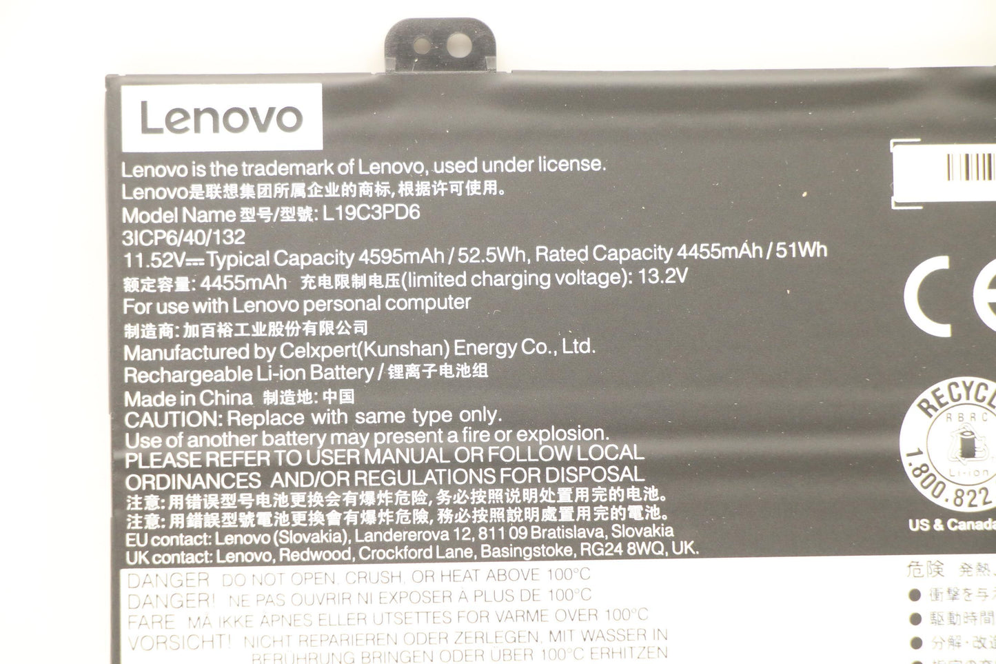 Lenovo Cp/B L19C3Pd6 11.52V52.5Wh3Cel - 5B10X49073