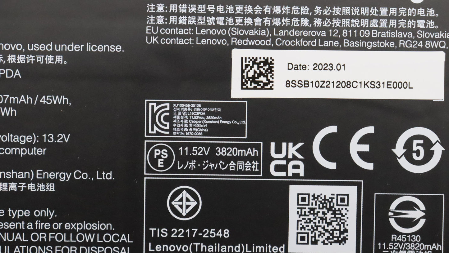 Lenovo Battery Cp/B L19C3Pda 11.52V45 - 5B10Z21202